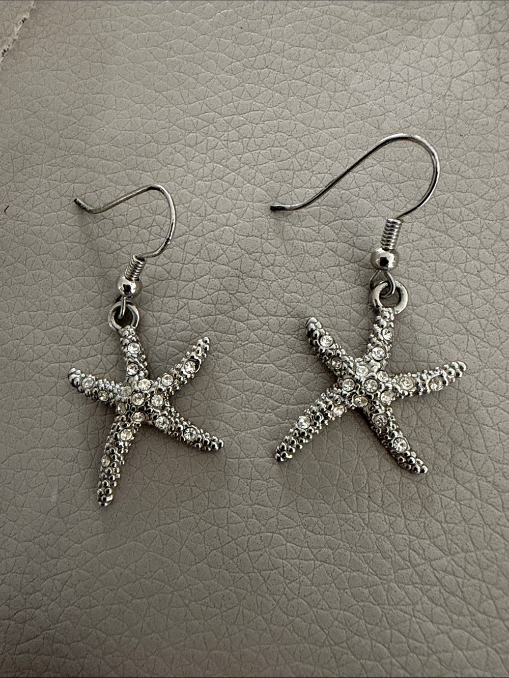 Silver Starfish Crystal Drop Earrings